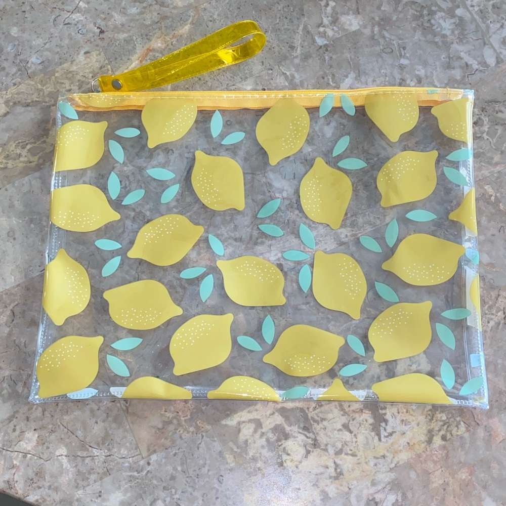 Lemon Print Clear Pouch with Yellow Strap